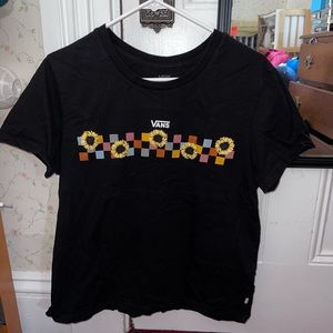 Vans off the wall t-shirt with checker pattern and sunflowers